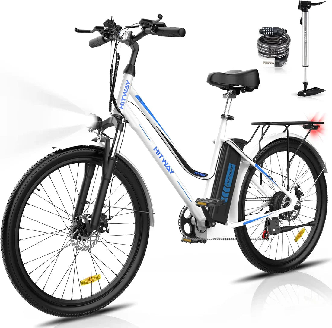 Hitway BK8 Electric Bike in black and white design. 8