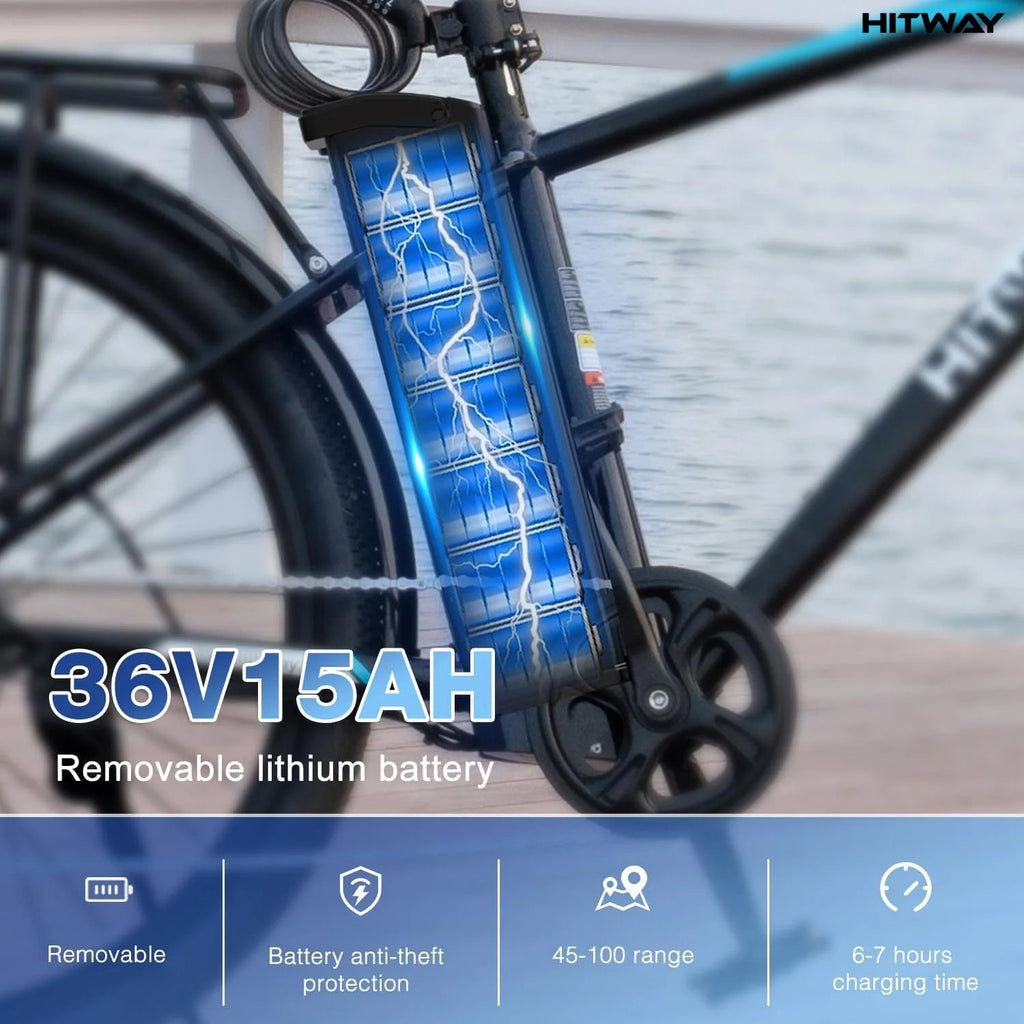 BK3S HITWAY Electric Bike in sleek black for adults, perfect for urban commuting. 2
