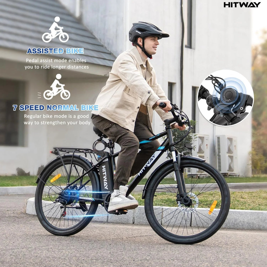 BK3S HITWAY Electric Bike in sleek black for adults, perfect for urban commuting. 5