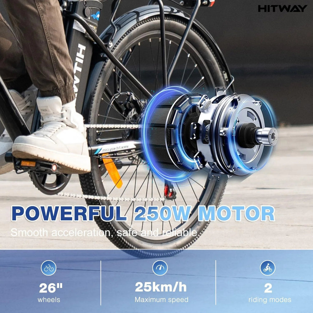 BK3S HITWAY Electric Bike in sleek black for adults, perfect for urban commuting. 6
