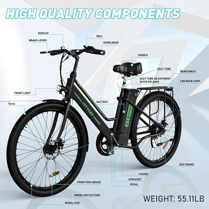HITWAY BK8S Electric Bike in stylish black, white, and blue design. 3