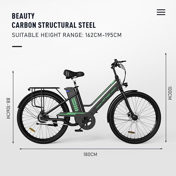 HITWAY BK8S Electric Bike in stylish black, white, and blue design. 4