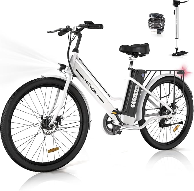 HITWAY BK8S Electric Bike in stylish black, white, and blue design. 6