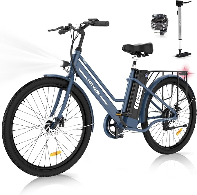 HITWAY BK8S Electric Bike in stylish black, white, and blue design. 7