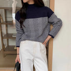 Ladies Chunky Knit Sweater with Stand-Up Collar in Gray