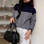 Ladies Chunky Knit Sweater with Stand-Up Collar in Gray 2