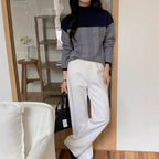 Ladies Chunky Knit Sweater with Stand-Up Collar in Gray 3
