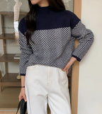 Ladies Chunky Knit Sweater with Stand-Up Collar in Gray 5