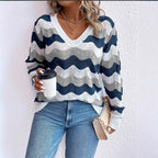 Elegant ladies cotton long sleeve sweater with wave pattern. 2