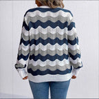Elegant ladies cotton long sleeve sweater with wave pattern. 4