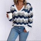 Elegant ladies cotton long sleeve sweater with wave pattern. 5