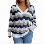 Elegant ladies cotton long sleeve sweater with wave pattern. 6