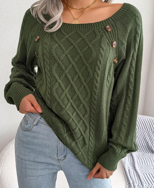 Stylish ladies diamond knit sweater with round neck for autumn and winter. 2