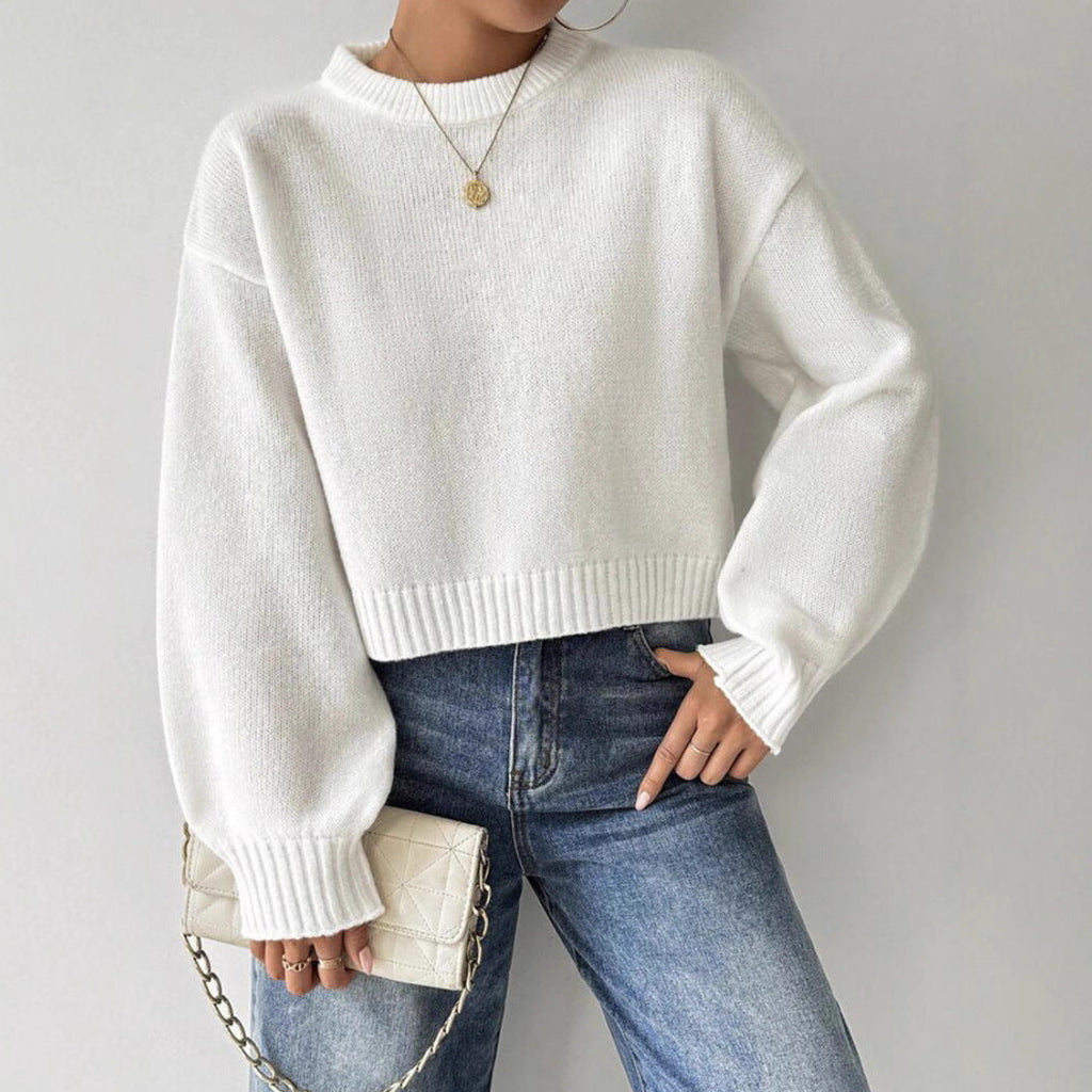 Stylish ladies fine knit sweater with round neck 2