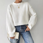 Stylish ladies fine knit sweater with round neck 2