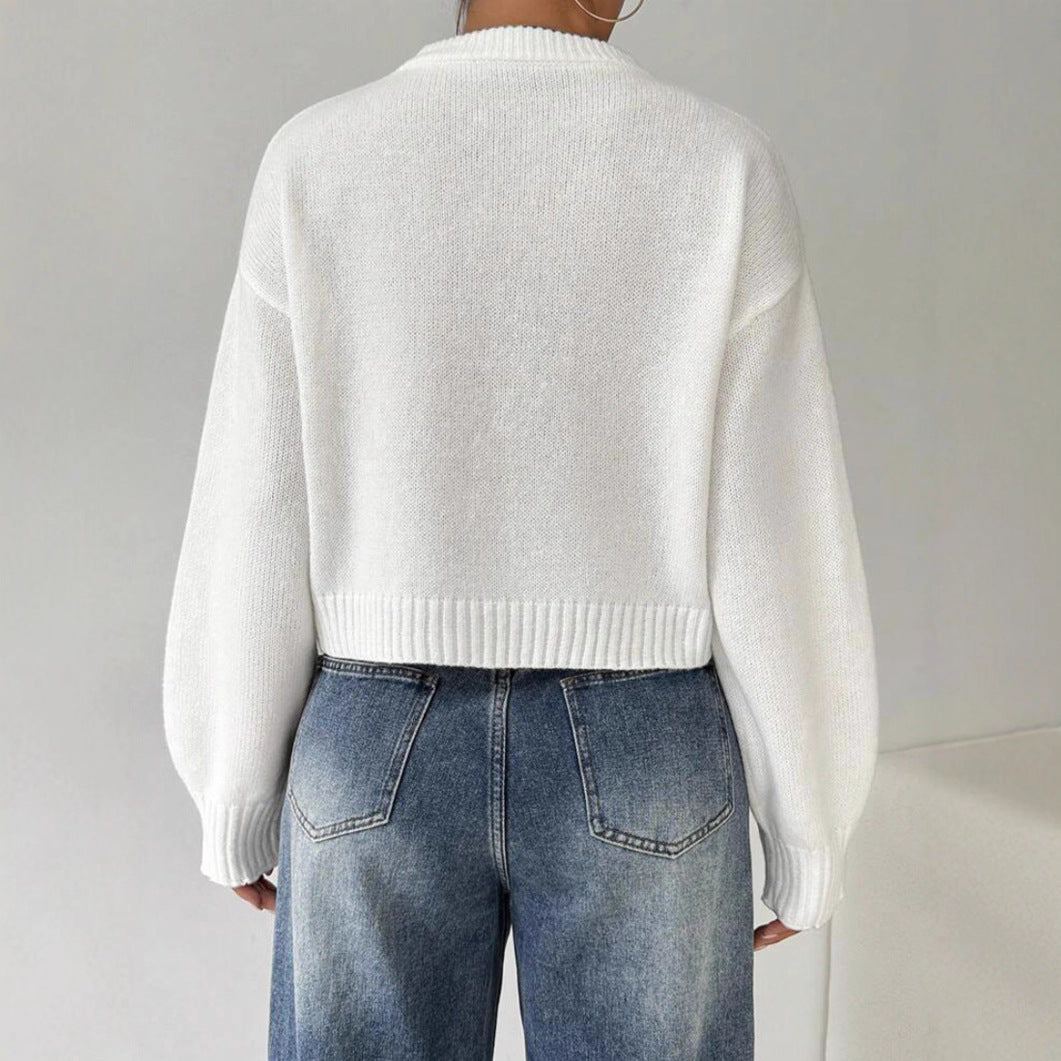 Stylish ladies fine knit sweater with round neck 3