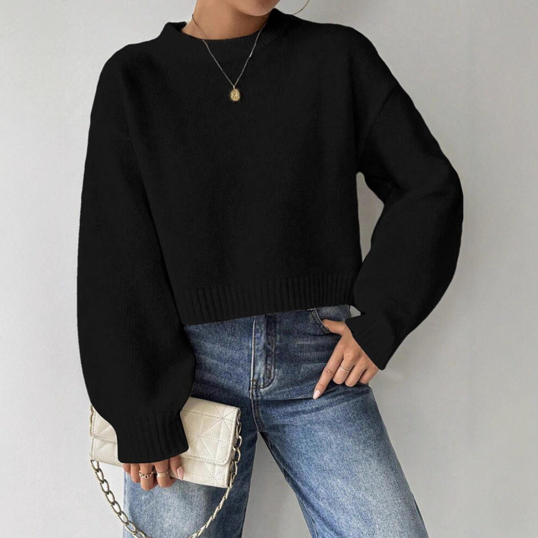 Stylish ladies fine knit sweater with round neck 4