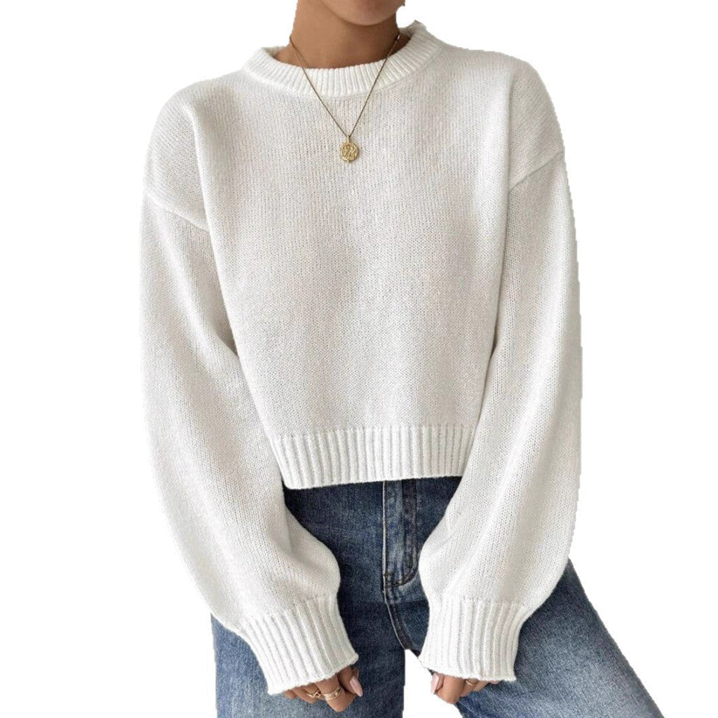 Stylish ladies fine knit sweater with round neck 6