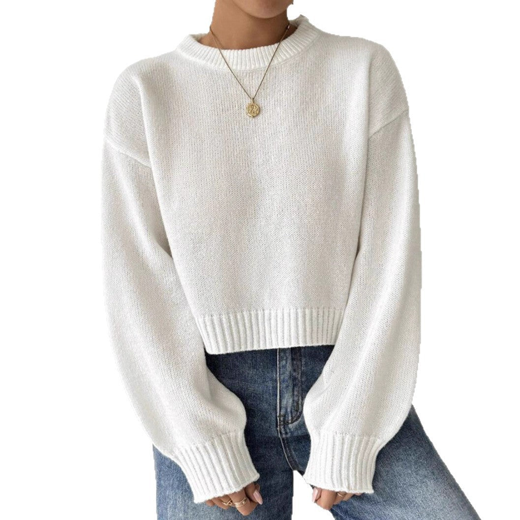 Stylish ladies fine knit sweater with round neck 6