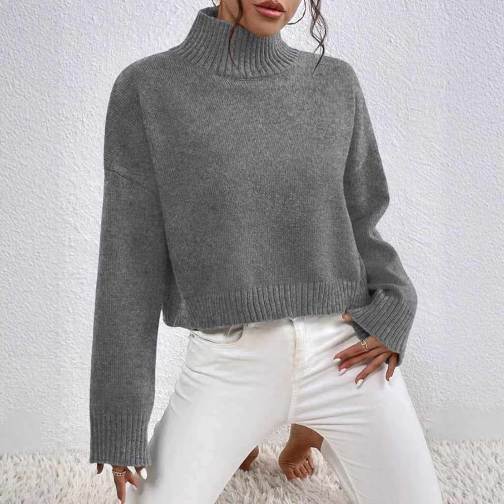 Stylish high collar sweater for ladies in soft wool blend.