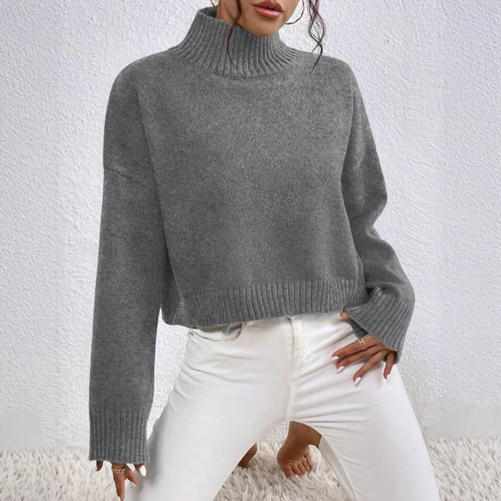 Stylish high collar sweater for ladies in soft wool blend.