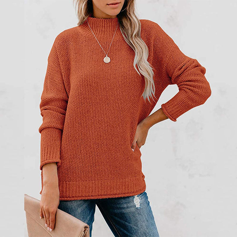 Elegant ladies knit sweater with high collar in various colors. 2