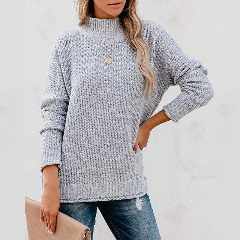 Elegant ladies knit sweater with high collar in various colors. 3