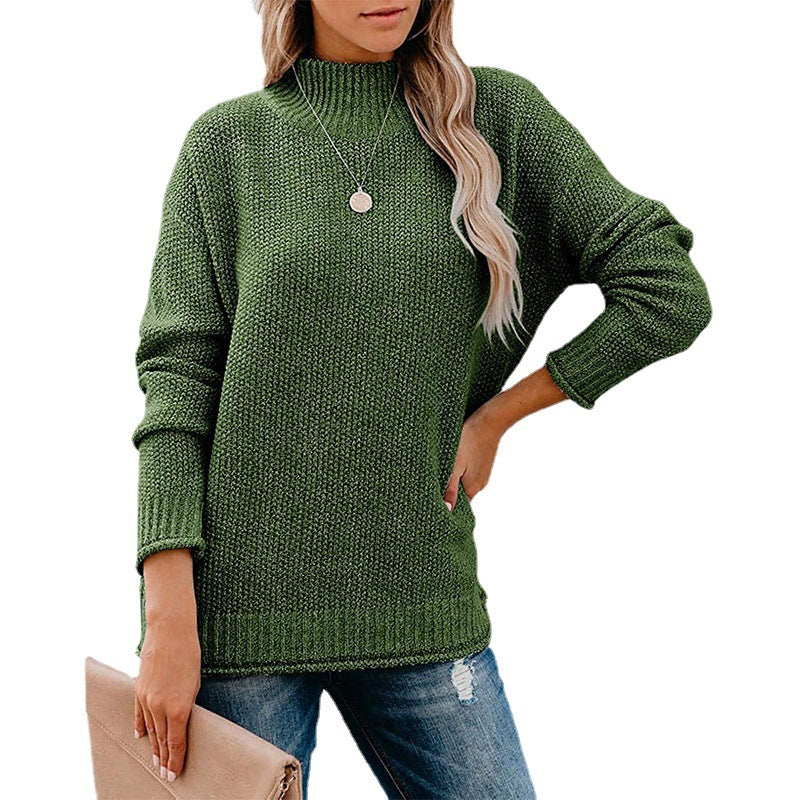 Elegant ladies knit sweater with high collar in various colors. 4