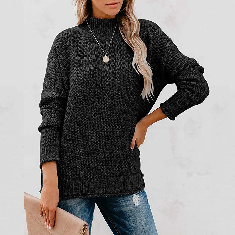 Elegant ladies knit sweater with high collar in various colors. 5