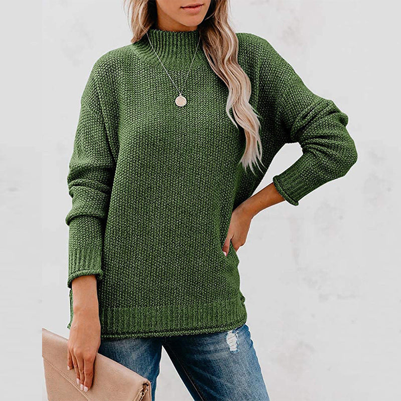 Elegant ladies knit sweater with high collar in various colors. 6