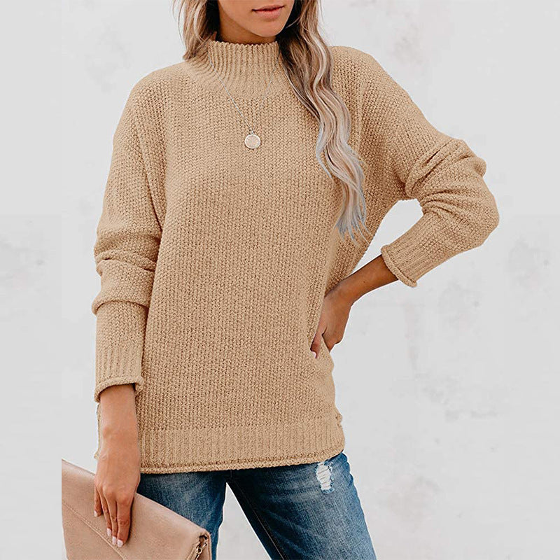 Elegant ladies knit sweater with high collar in various colors. 7