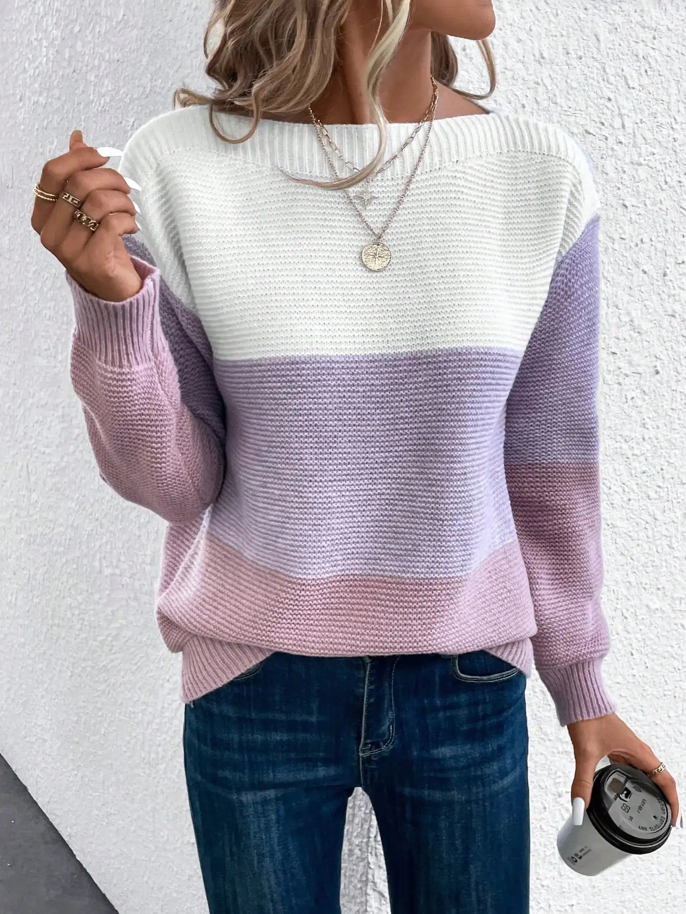 Ladies Knit Sweater with Stand-Up Collar Jully in warm design 2