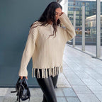 Ladies knitted sweater with fringe, perfect for stylish comfort. 4