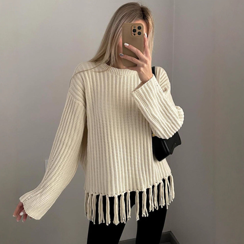 Ladies knitted sweater with fringe, perfect for stylish comfort. 5