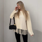 Ladies knitted sweater with fringe, perfect for stylish comfort. 6