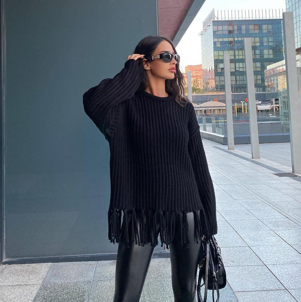 Ladies knitted sweater with fringe, perfect for stylish comfort. 7
