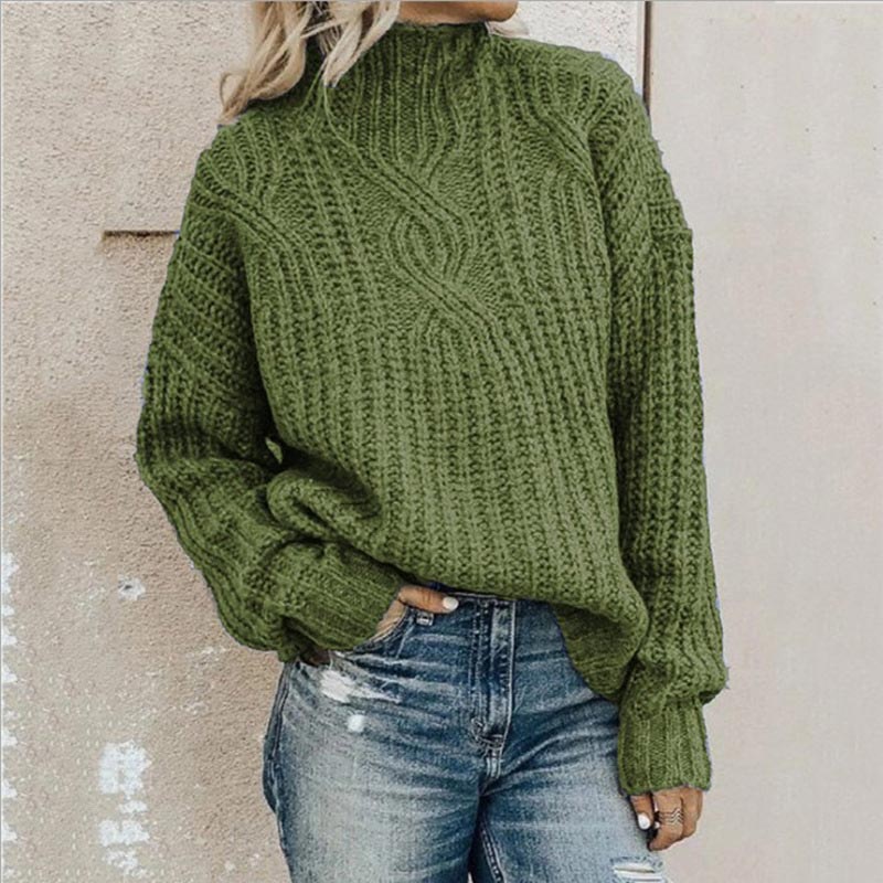 Ladies Comfortable Knitted Sweater with Stand-Up Collar Jully