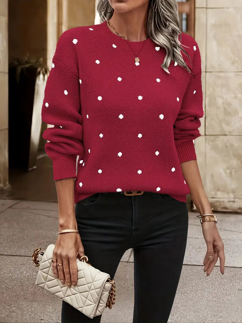 Ladies Long Sleeve Pullover with Dots in Comfortable style. 2