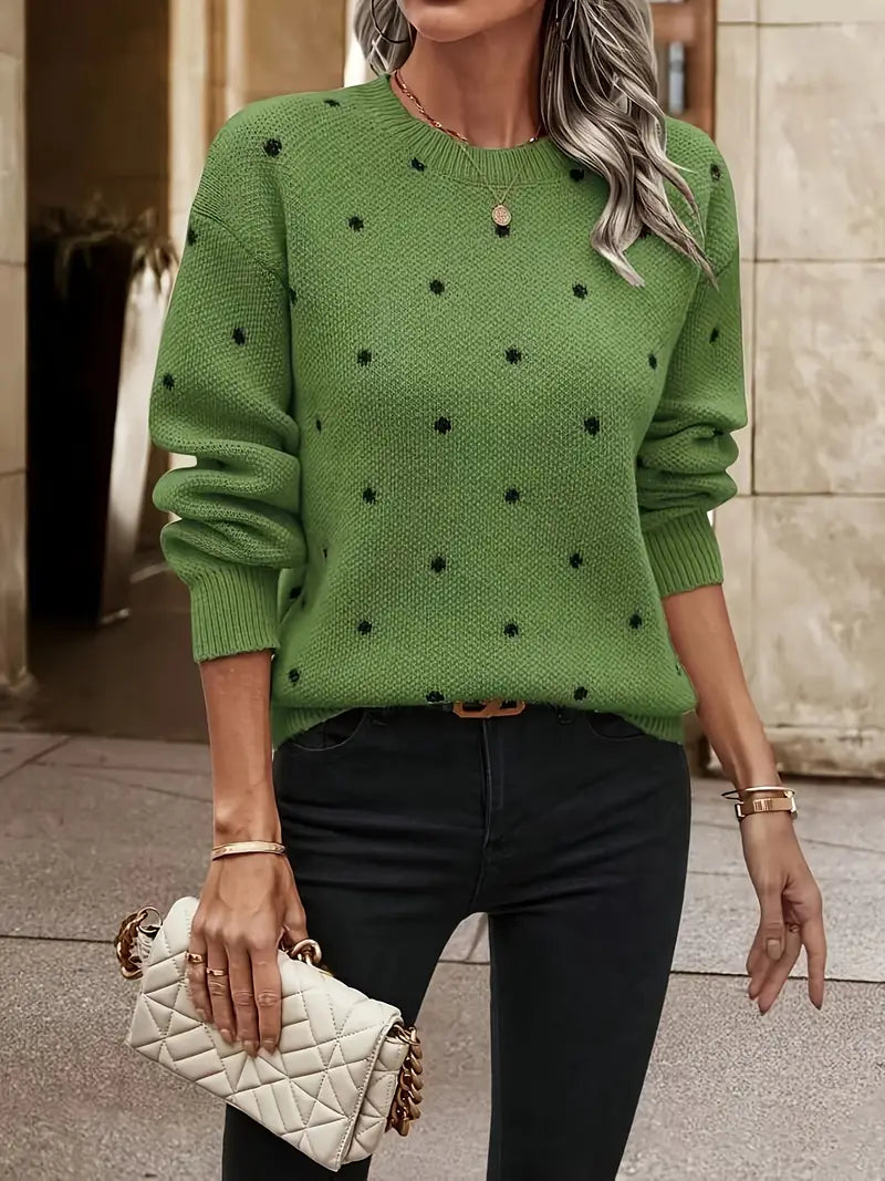 Ladies Long Sleeve Pullover with Dots in Comfortable style. 4