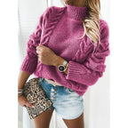 Ladies long sleeve turtleneck sweater in various colors.