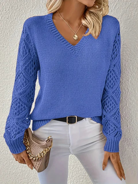 Elegant long sleeve V-neck sweater for women in various colors. 11