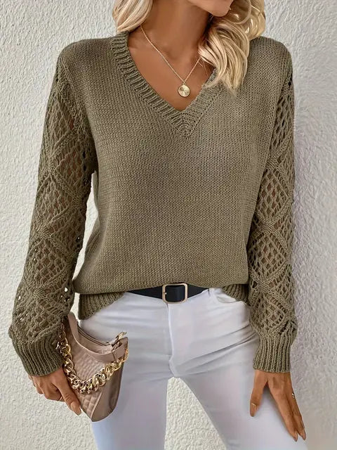 Elegant long sleeve V-neck sweater for women in various colors. 13