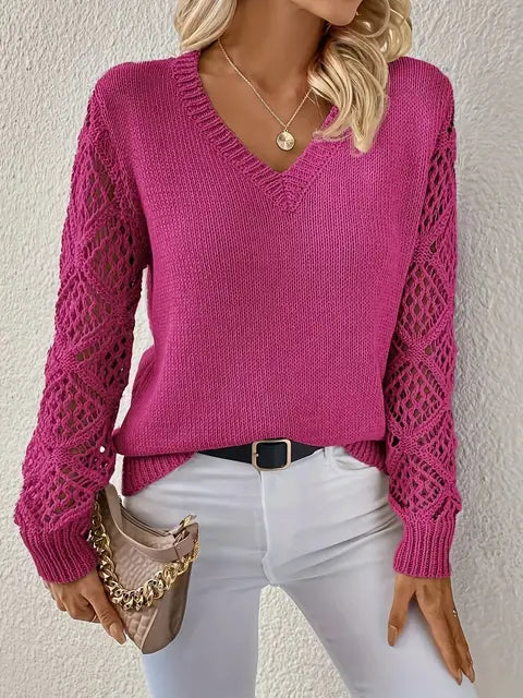 Elegant long sleeve V-neck sweater for women in various colors. 15