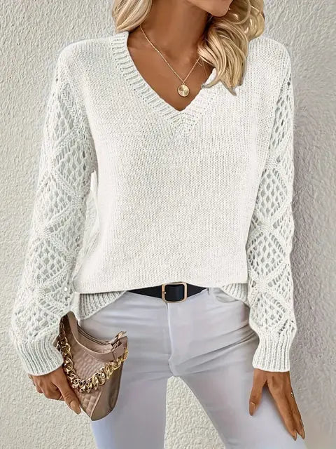 Elegant long sleeve V-neck sweater for women in various colors. 17