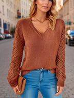 Elegant long sleeve V-neck sweater for women in various colors. 3