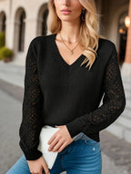 Elegant long sleeve V-neck sweater for women in various colors. 4