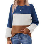 Stylish ladies pullover with colorblock design in navy blue. 2