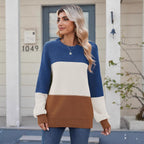 Stylish ladies pullover with colorblock design in navy blue. 3