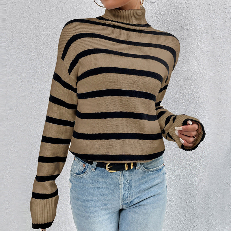 Stylish long sleeve sweater with high collar for women. 2