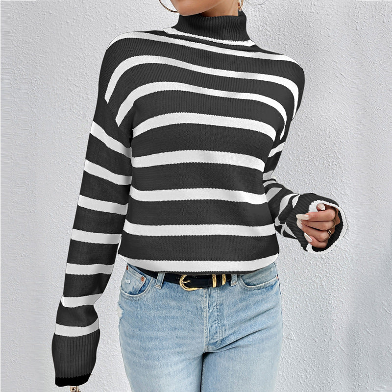 Stylish long sleeve sweater with high collar for women. 3